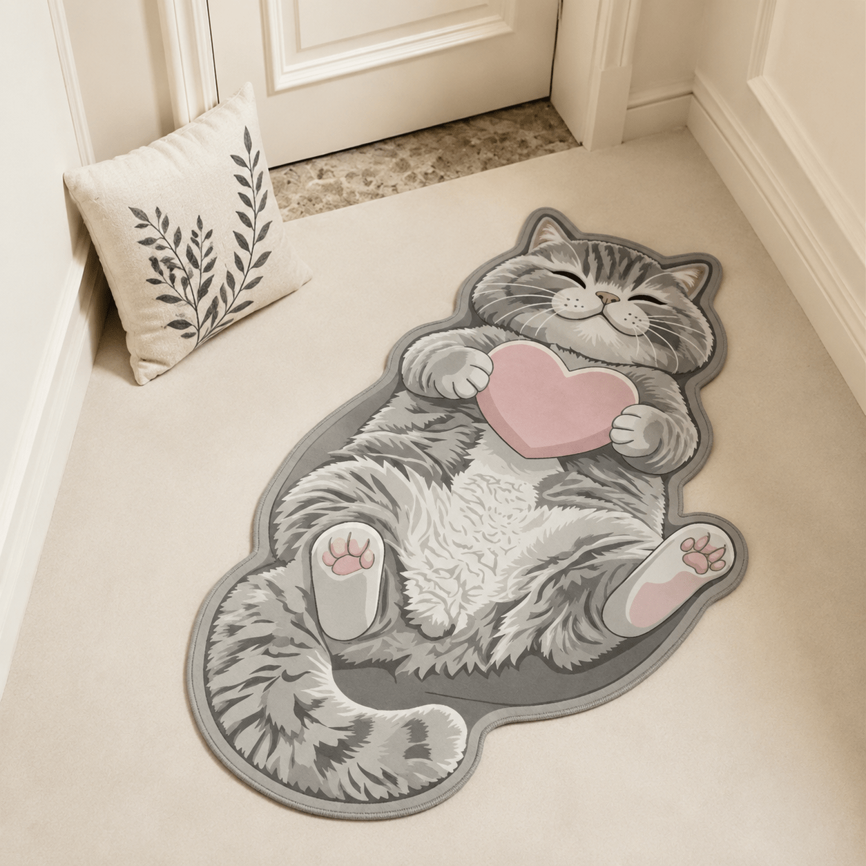TEMU Tapis de bain antidérapant plat 2D, 1 pièce, velours 850g/㎡, peluche fine à poils courts non imprimés 2D, irrégulière avec motif cœur tenant une