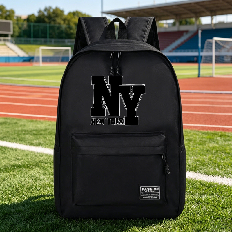 TEMU Sac à dos pour homme avec imprimé NY, noir, casual, avec bretelles rembourrées réglables, rangement de voyage léger et portable, cadeau