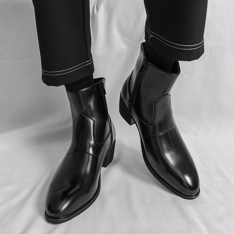 Men’s Pointed Toe Chelsea Boots mens pointed toe chelsea boots side zipper chunky heel black