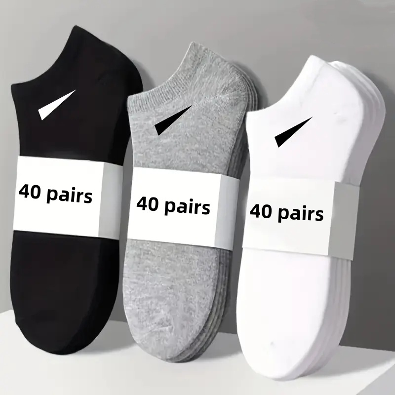 40 Pairs of Men's Breathable Socks - Lightweight Knit, Solid Color Minimalist Design, Durable and Stretchy, Suitable for Daily Wear, Comfortable and Convenient, Simple Pattern