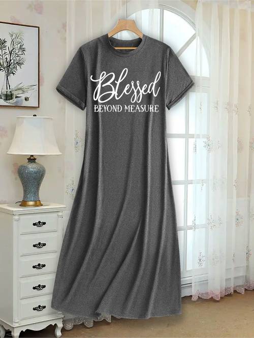 heat transfer print simple blessed printed letter dress an for valentines day and other holidays the 2024 new summer womens loose comfortable versatile short sleeve t shirt dress is suitable for commuting ho