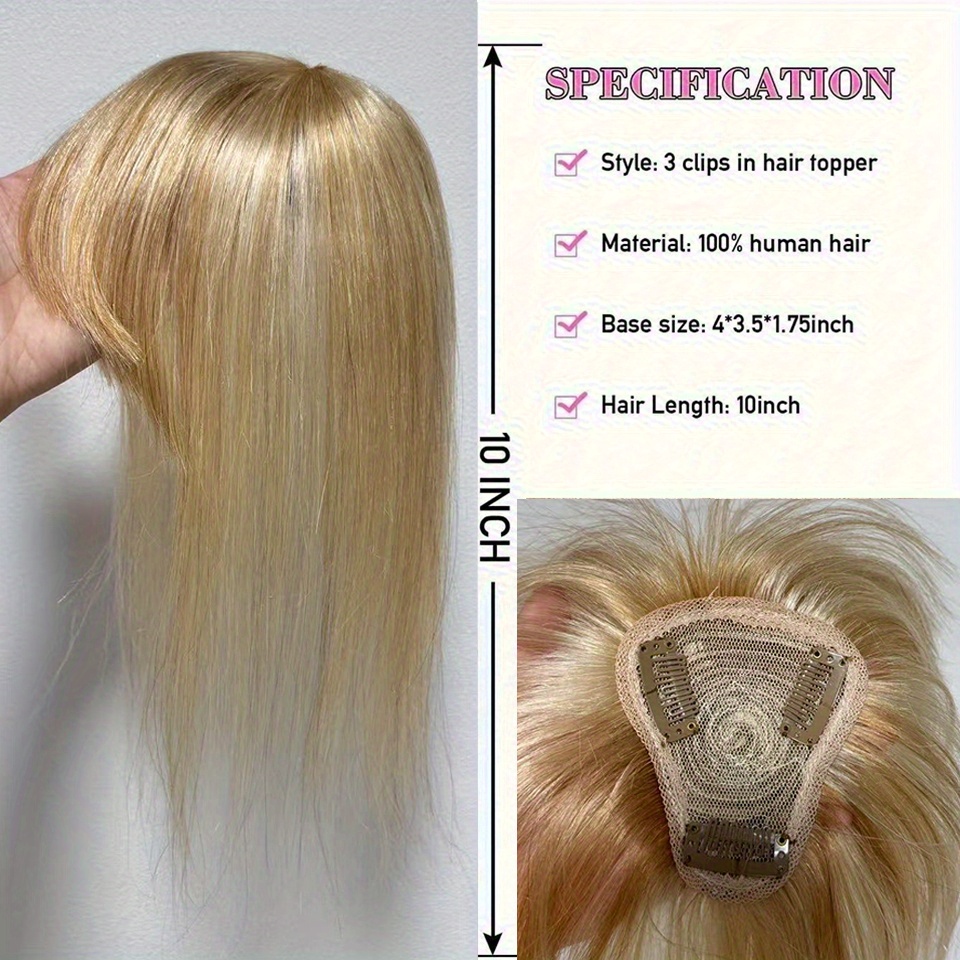 100 human hair clip in toppers with bangs t part straight hair extensions 12p613   bleach blonde for thin hair daily use special occasions elegant style for women of all   versatile hairpiece secure clip attachments details 2