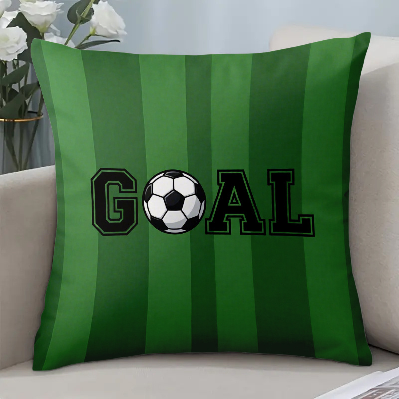TEMU 1pc Oreiller de football, Décoration sur le thème du football 17.7X17.7 pouces Design de but de football Housse de coussin en peluche courte