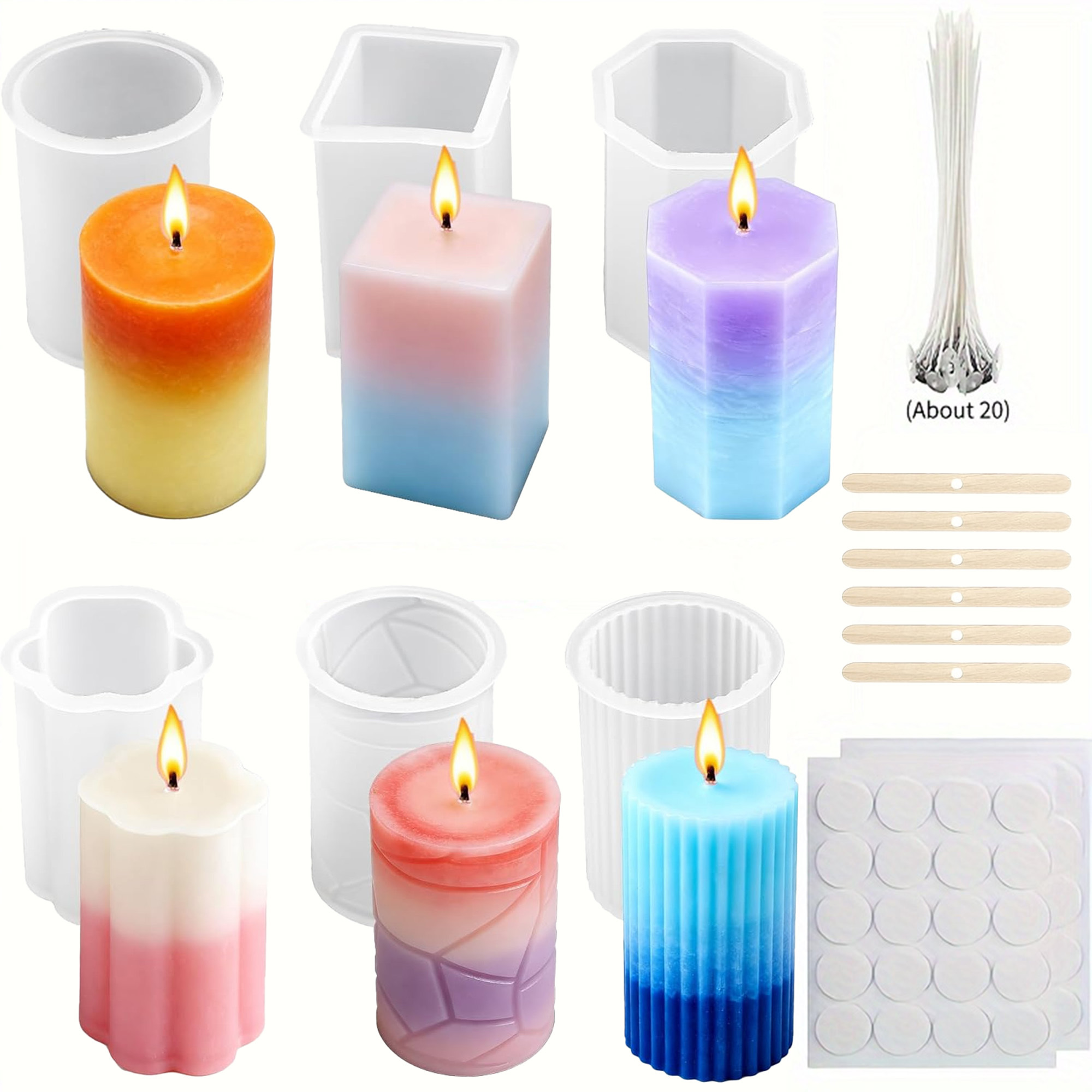 TEMU 34pcs Silicone Candle Mold Set, For Candle Making, Lace-shaped Pillar Candle Mold, 3d Hexagonal Cylindrical Candle Mold, Soy Wax Silicone Mold,
