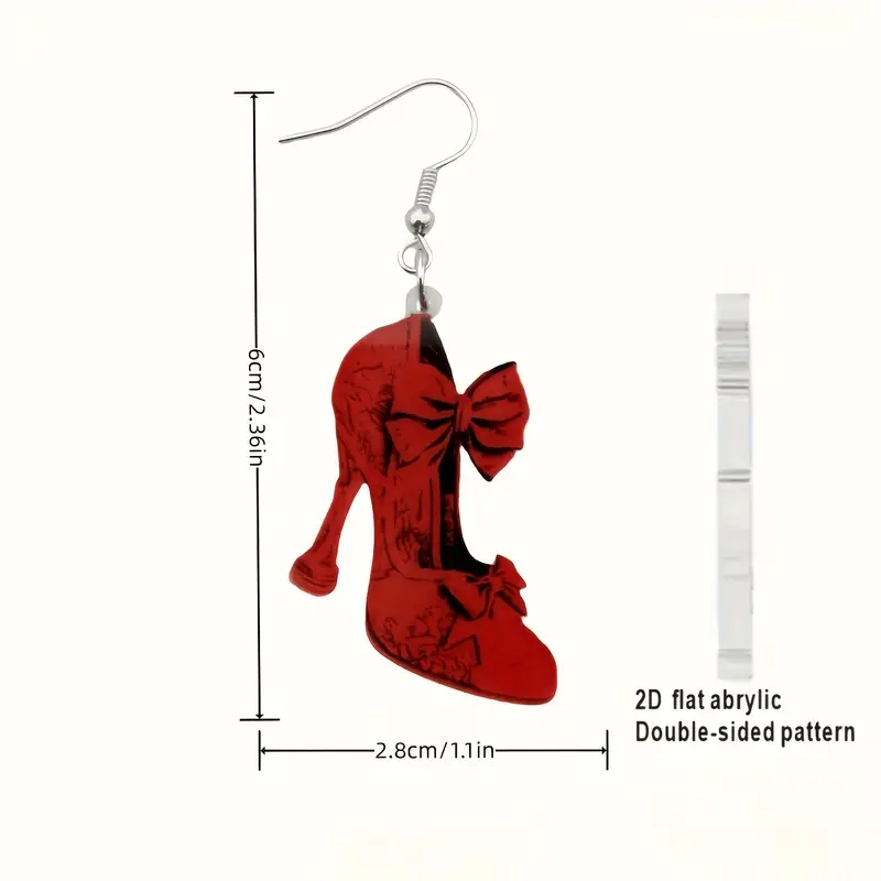 2D Flat Acrylic Christmas Red High Heels Earrings, Festive