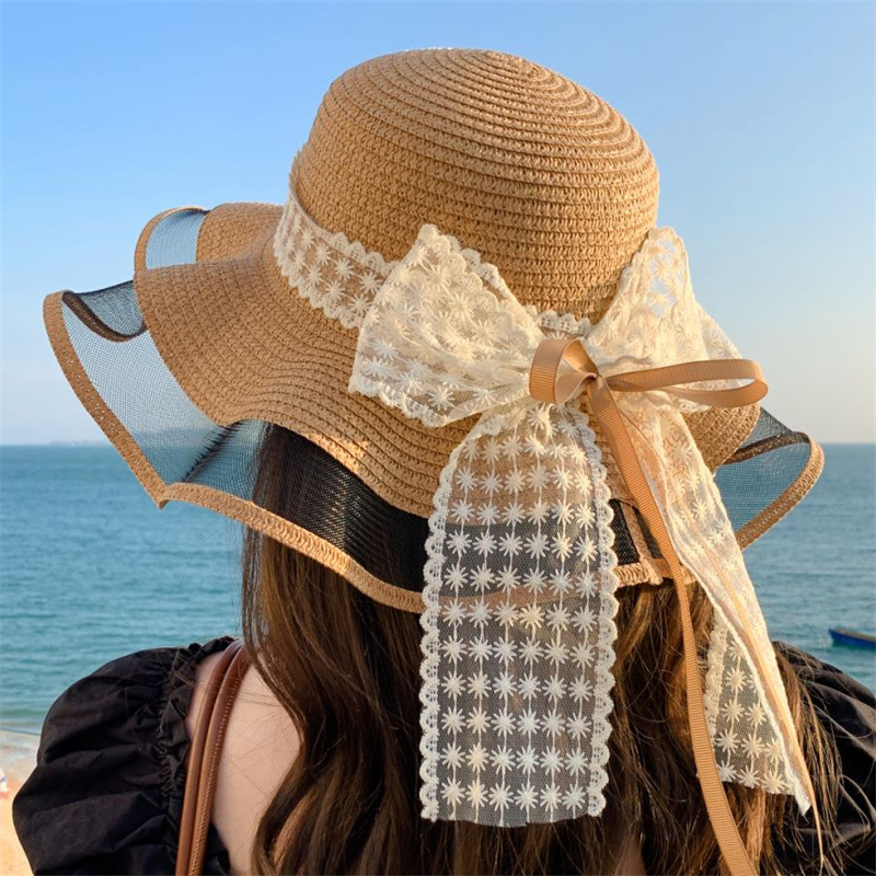 Fashionable Bow-knot Straw Hat, Women's Wide-brimmed Hat, Spring And Summer Seaside Vacation Photo Prop, Trendy Ins-style Beach Hat, Versatile Fashion Item