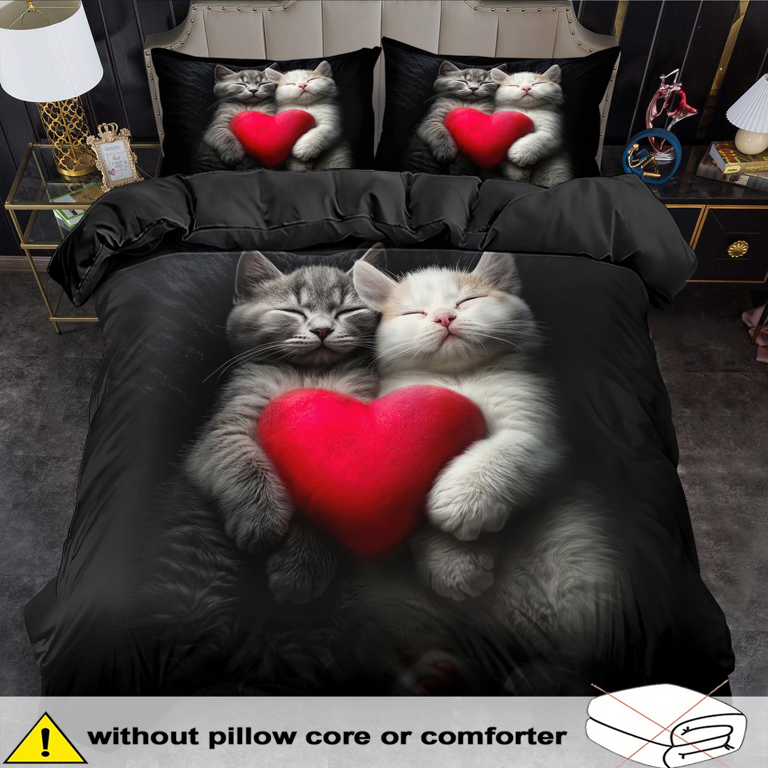 E-shop 2/ 3-teiliges Bettbezug-Set, romantischer liebevoller Katzen-Druck Bettwäsche-Set, Bettwäsche im King- Queen-Size-Stil, maschinenwaschbares