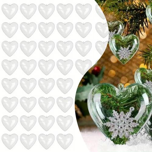 40pcs transparent plastic heart shaped decoration a fillable hanging ball suitable for diy christmas tree decorations weddings and decorations applicable for halloween thanksgiving valentines day and holiday decorations