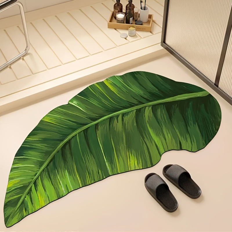 Image of 1pc Luxury Tropical Leaves Bathroom Non-slip Mat, Mud Material Floor Mat, 0.35cm Thickness, Very Suitable For Bathroom, Dining Room, Bedroom, Living Room, Kitchen Decoration - Holiday Decoration