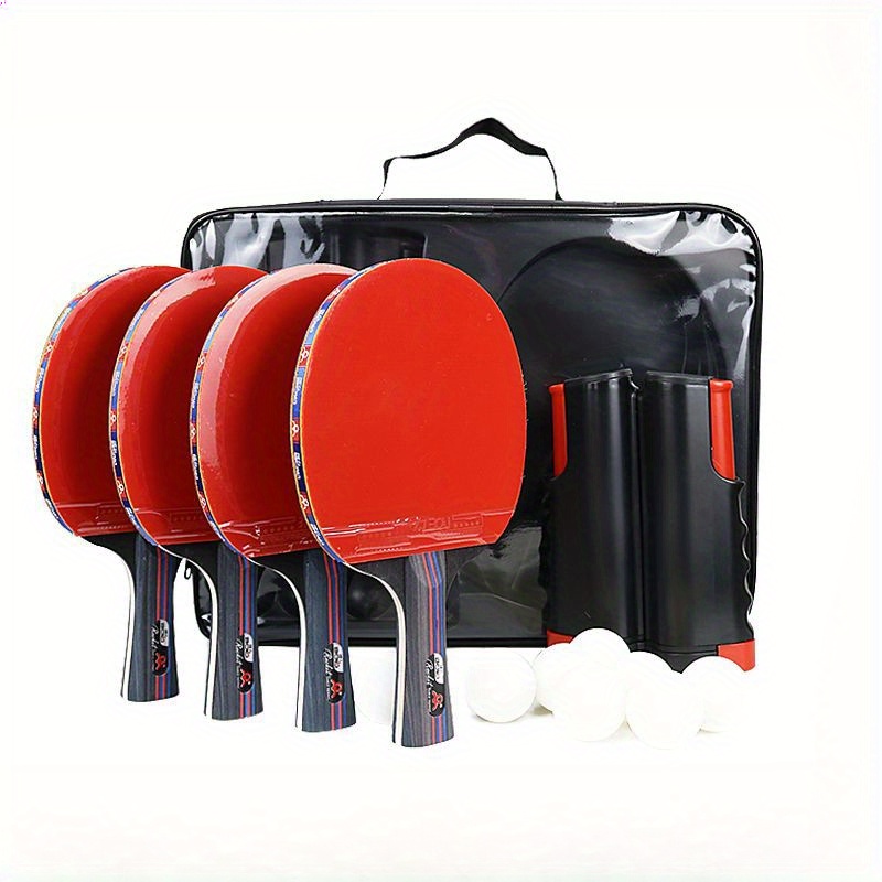 TEMU Table Tennis Racket Four-shot Set, Table Racket, Family Set Straight Shot Horizontal Racket Table Tennis Racket Set