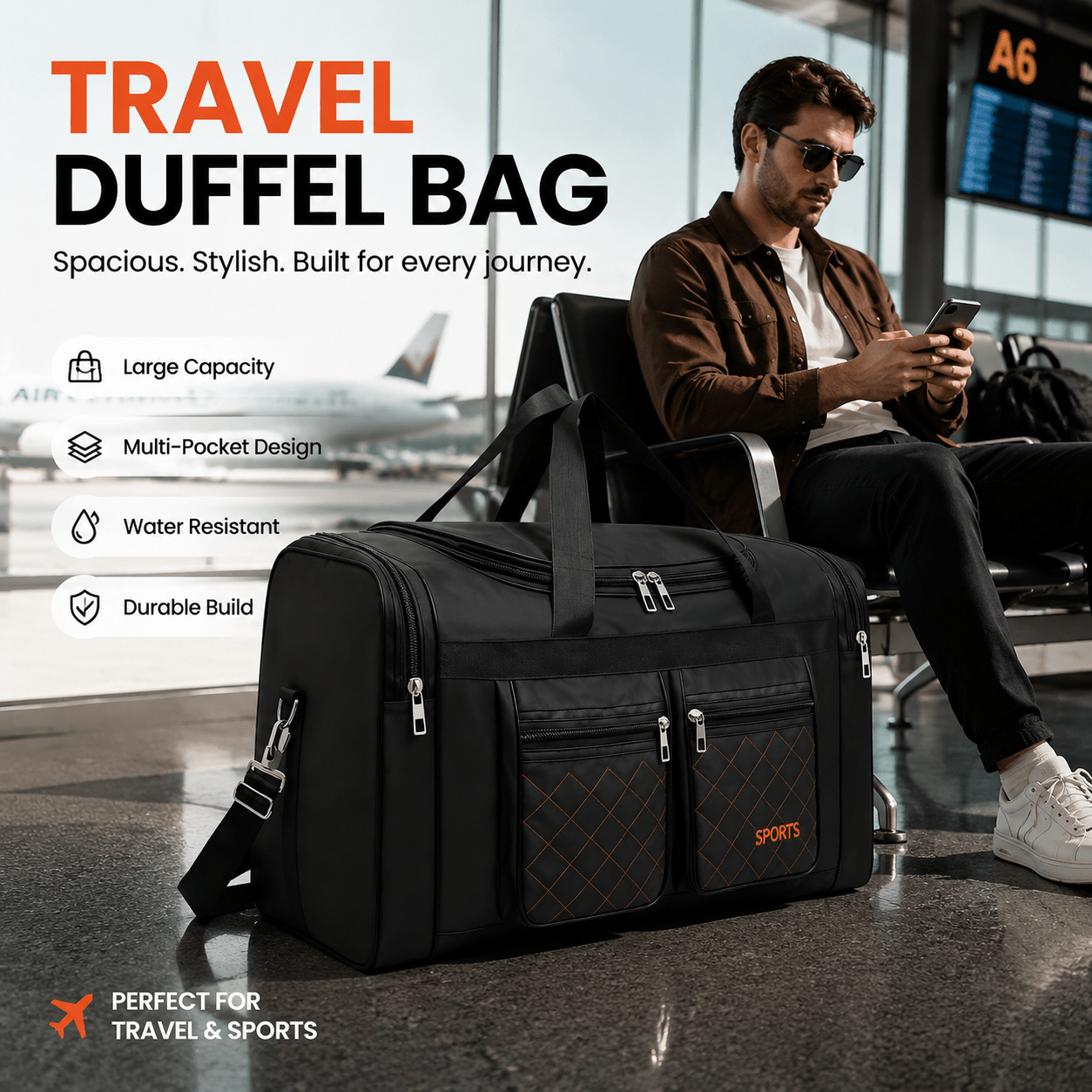 TEMU Large Capacity Handbag, Men's Suitcase, Multi-pocket Travel Bag, Lightweight Zipper Bag, Clothing Storage Bag. Essential Lightweight Zipper Bag