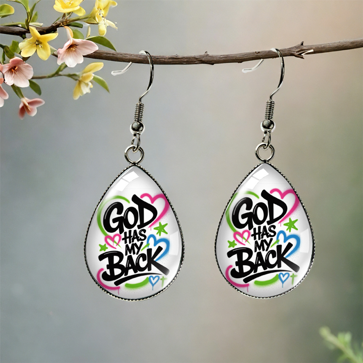 Colorful Graffiti Heart & Star Teardrop Earrings, Unisex Gift