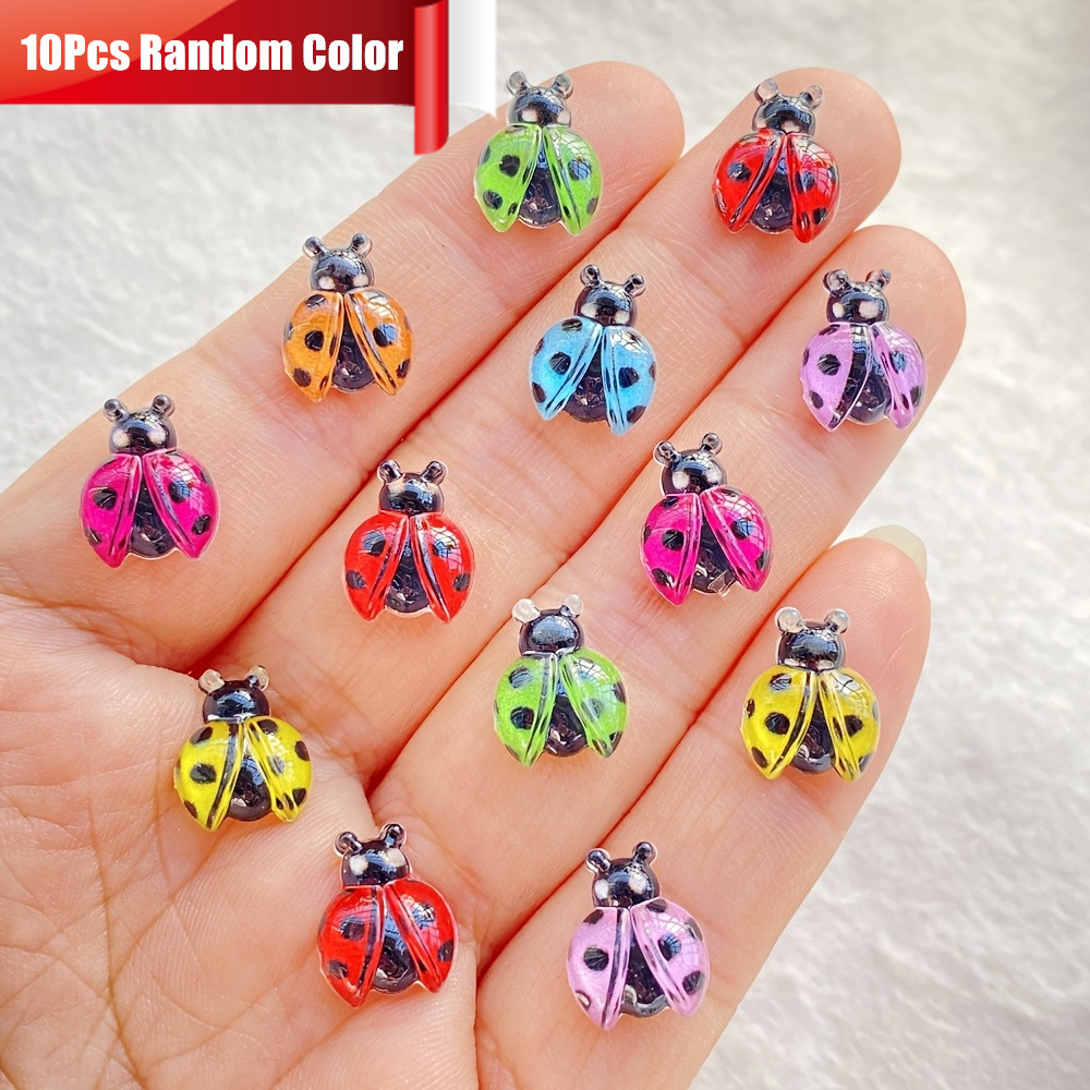 TEMU 10pcs Random Color, Colorful Cartoon Insect Flatback Resin Charms For Nail Art Decorations - For Nail Art, Scrapbooking, Wedding Decor - Ideal