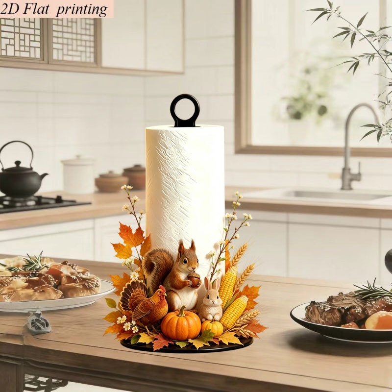 TEMU Portaasciugamani di carta da cucina con stampa piatta 2D, 1 pezzo, portafazzoletti da cucina a forma di e autunnale, accenti con foglia d'acero,