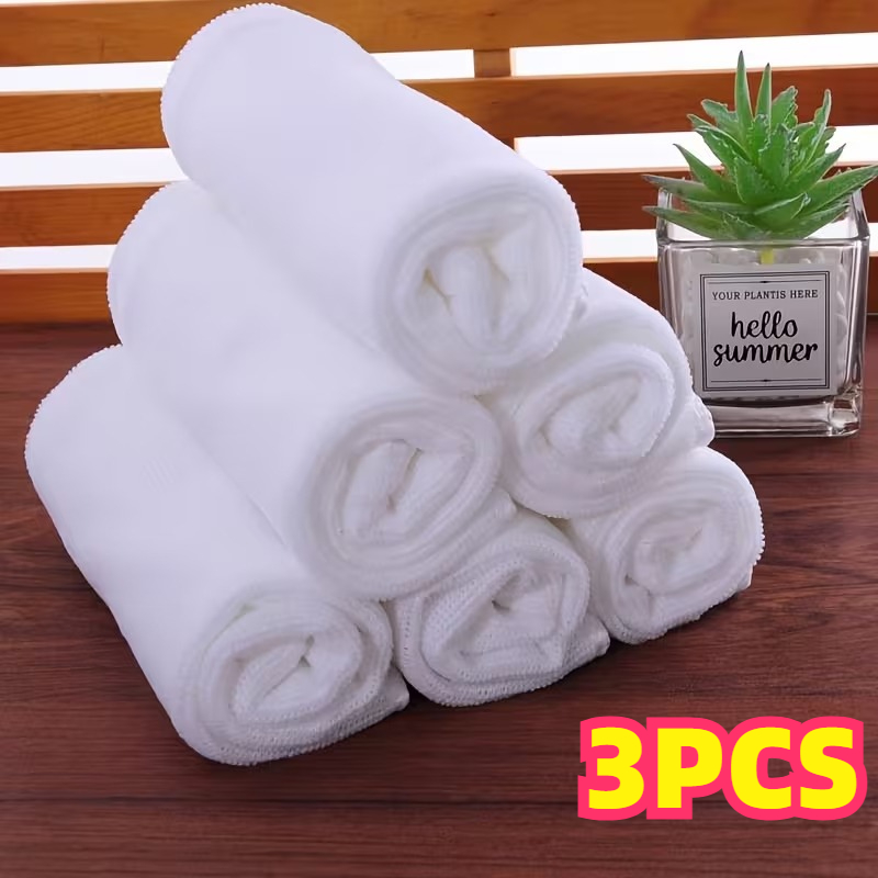 TEMU 3pcs White Square Towels | 11.8 X 11.8 Inches Durable Polyester Fabric Towels, Soft And Portable Small Squares, Multi-occasion Portable Towels,
