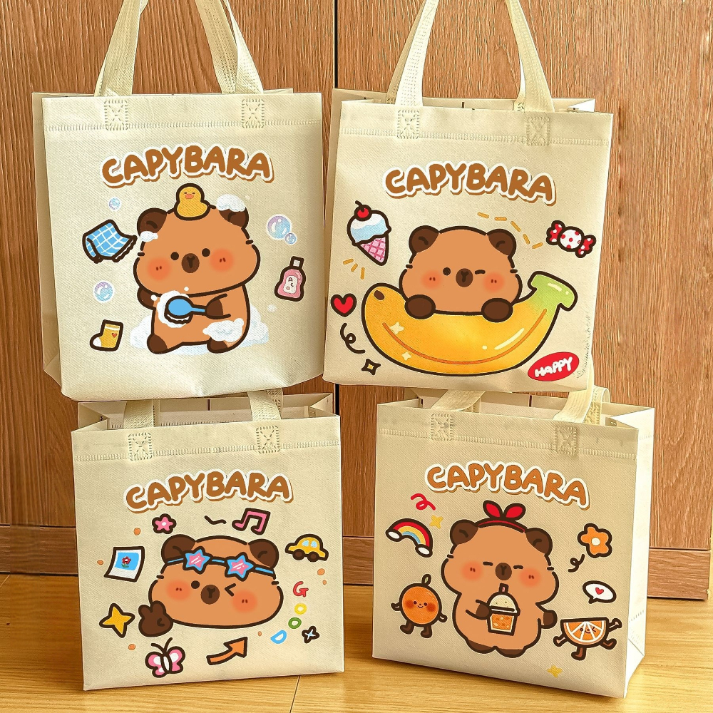 TEMU Ensemble de 4 sacs fourre-tout Capybara - Adorable motif de dessin , sacs spacieux non tissés pour cadeaux, souvenirs ou emballage. Parfait pour