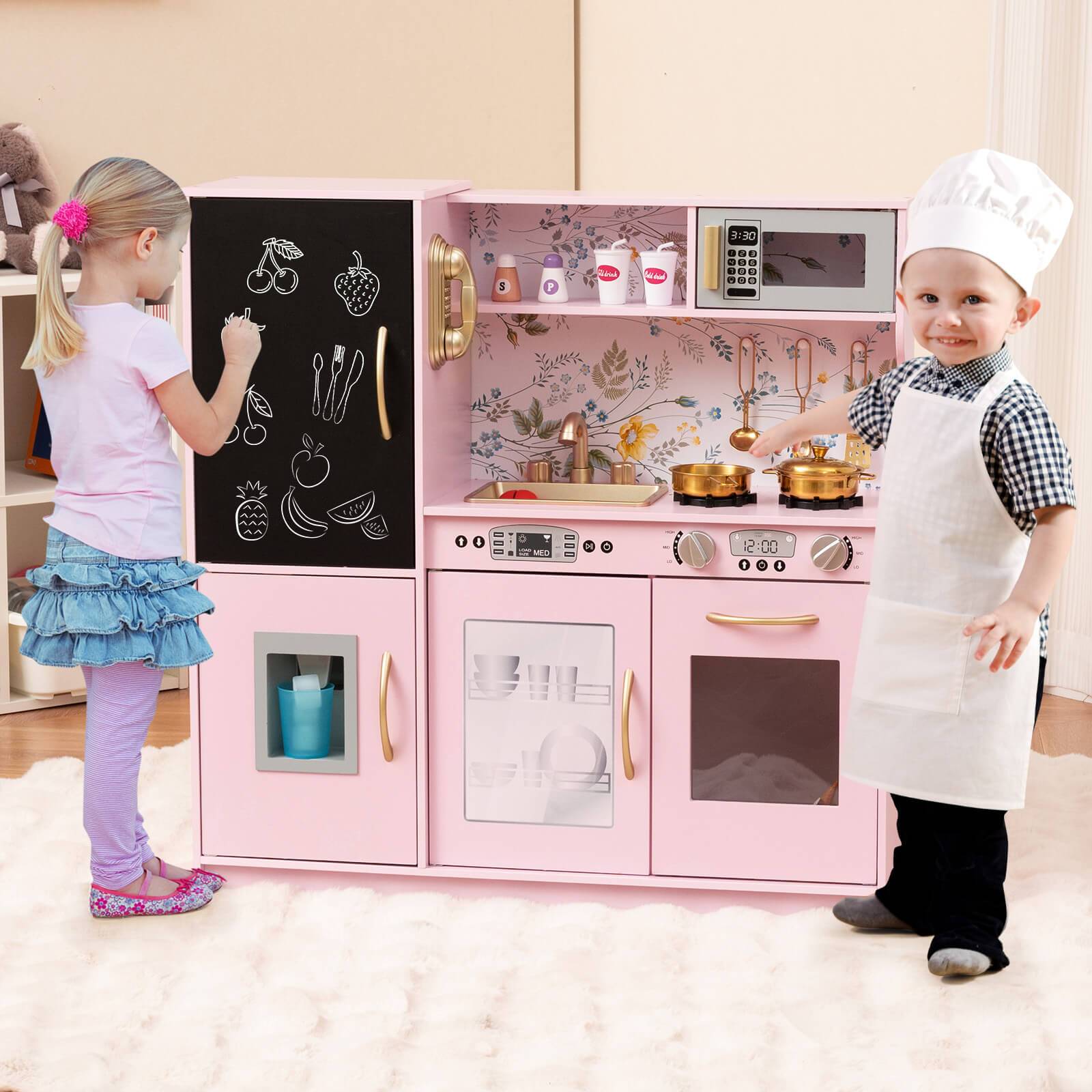 TEMU COSTWAY Cuisine de Jeu pour Enfants avec Noir Rose - Jouet Éducatif