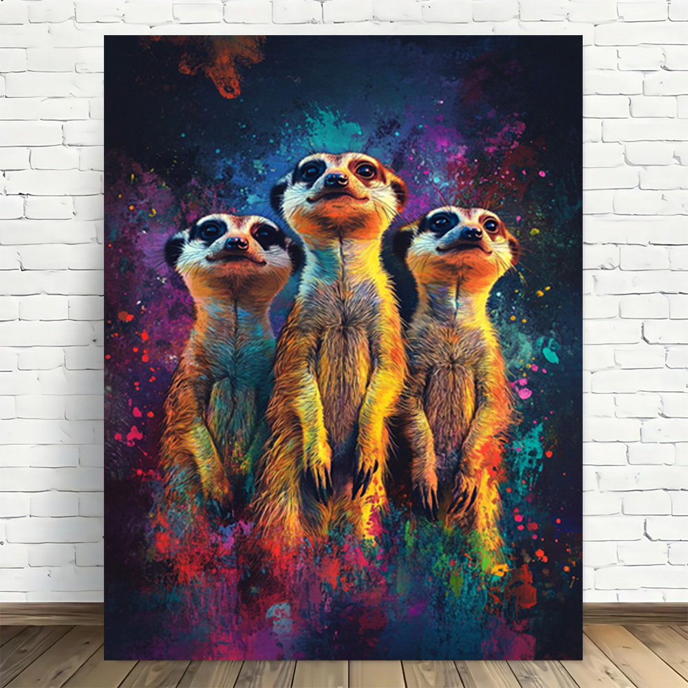 TEMU 1pc 3 Meerkats Standing On Legs Frameless Canvas Wall Art - Modern Vintage High-quality Printed Poster, Vibrant Colors Vertical Wall Decor For