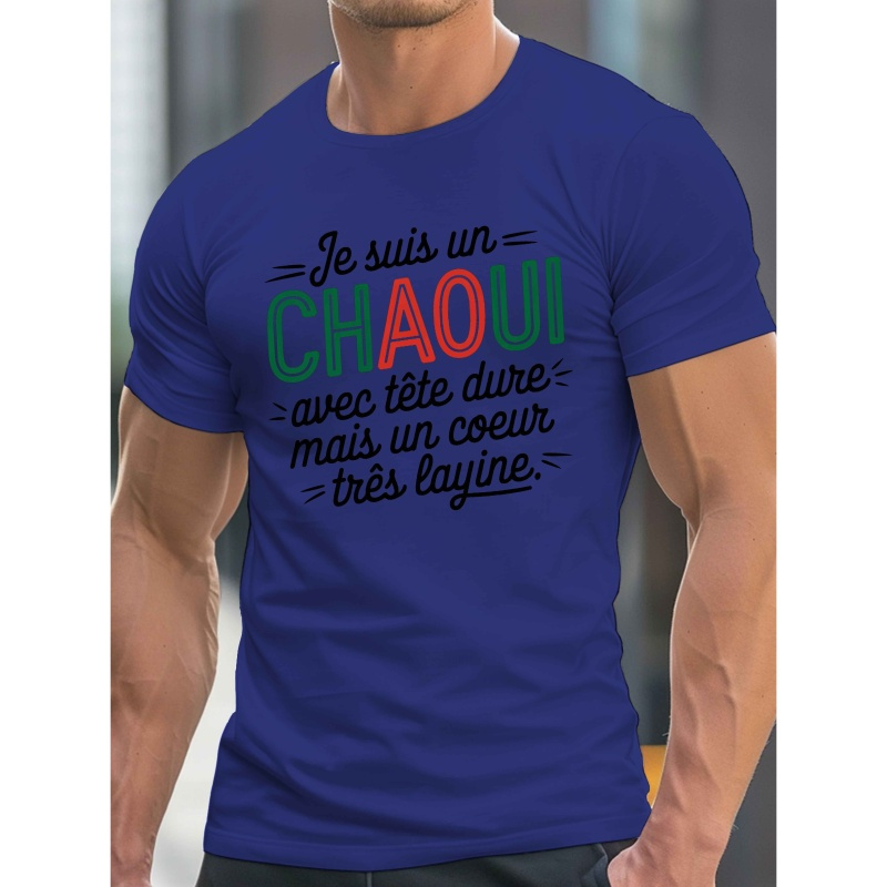 

T-Shirt Décontracté pour Homme à Col Rond avec Imprimé Cœur Chaoui, Tissu en 100% Polyester, Motif Géométrique, Haut d'Été Léger - Coupe Régulière