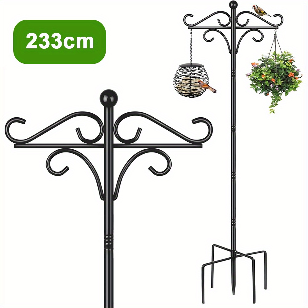 TEMU 1pc Heavy Duty Adjustable Metal Bird Feeder Pole & Garden Hanging Station - 92 Inch Free Standing 5-prong Hook For Bird Feeders, Plant Baskets,