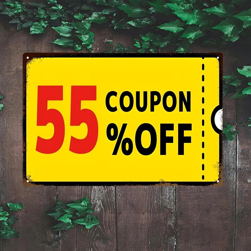 TEMU 2d Flat, Vintage Coupon Cutter Sign - Heavy-duty Tinplate Metal Plate With 50% Off Decoration, Rounded Corners & Pre-drilled Holes Suitable For