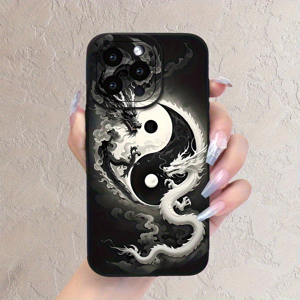 Image of Phone Case: Mythology Tai Chi Dragon Angel Eye Matte Texture Full Coverage Anti-fingerprint Black Tpu Soft Phone Case For Iphone 16 Pro 15 Pro 14 Plus 13 12 Pro 11 Pro Xsmax Galaxy S22 S23 S24
