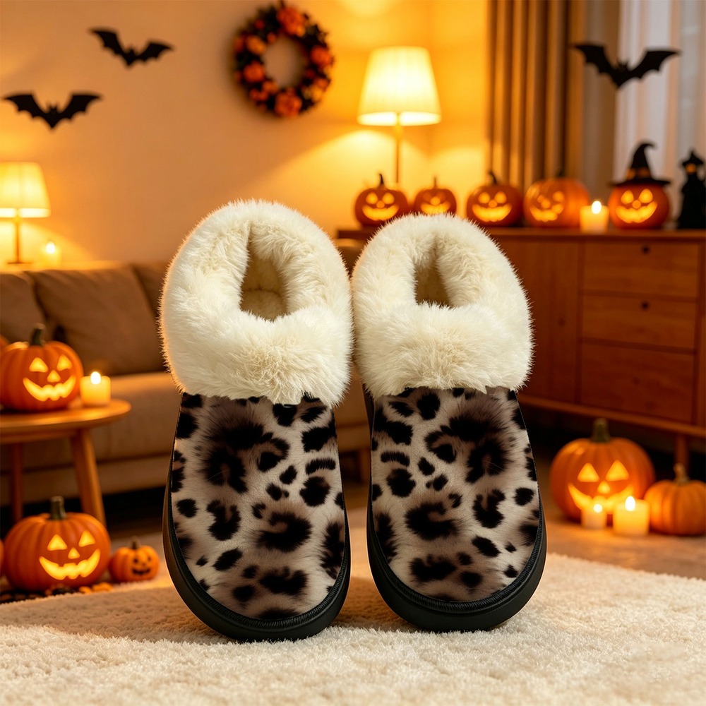 TEMU Leopard Print Plush Slippers For Women, Cozy Fuzzy Slippers With Thick Warm Lining, Indoor House Slippers, Soft Fluffy Home Shoes, Women Shoes