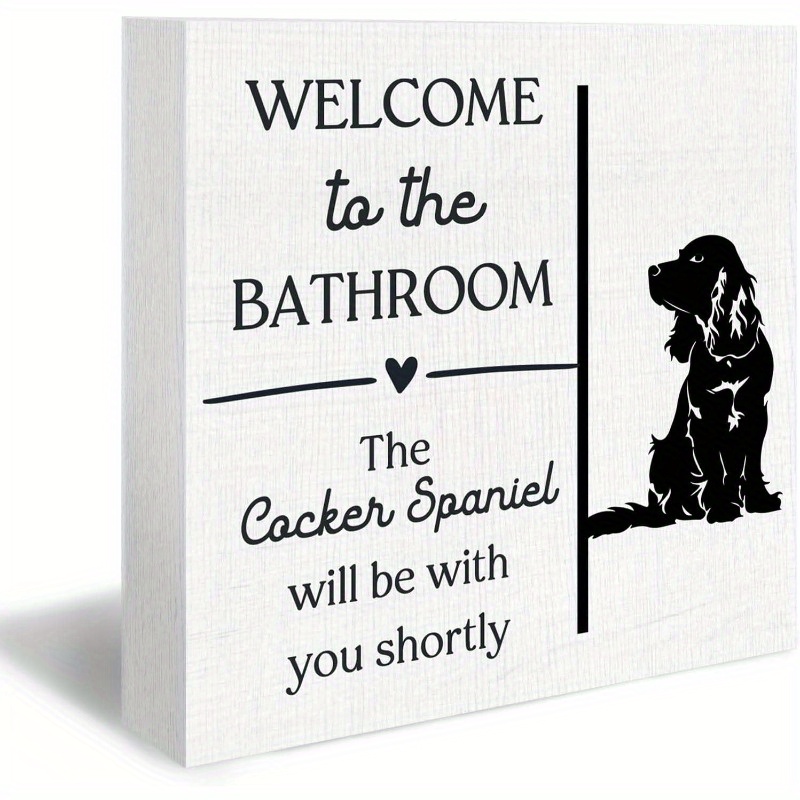 TEMU 2d Flat, 2d Flat Fun Spaniel Bathroom Pvc Decorative Sign, "welcome To The Bathroom, A Spaniel You" , Black And White Minimalist Style Bathroom