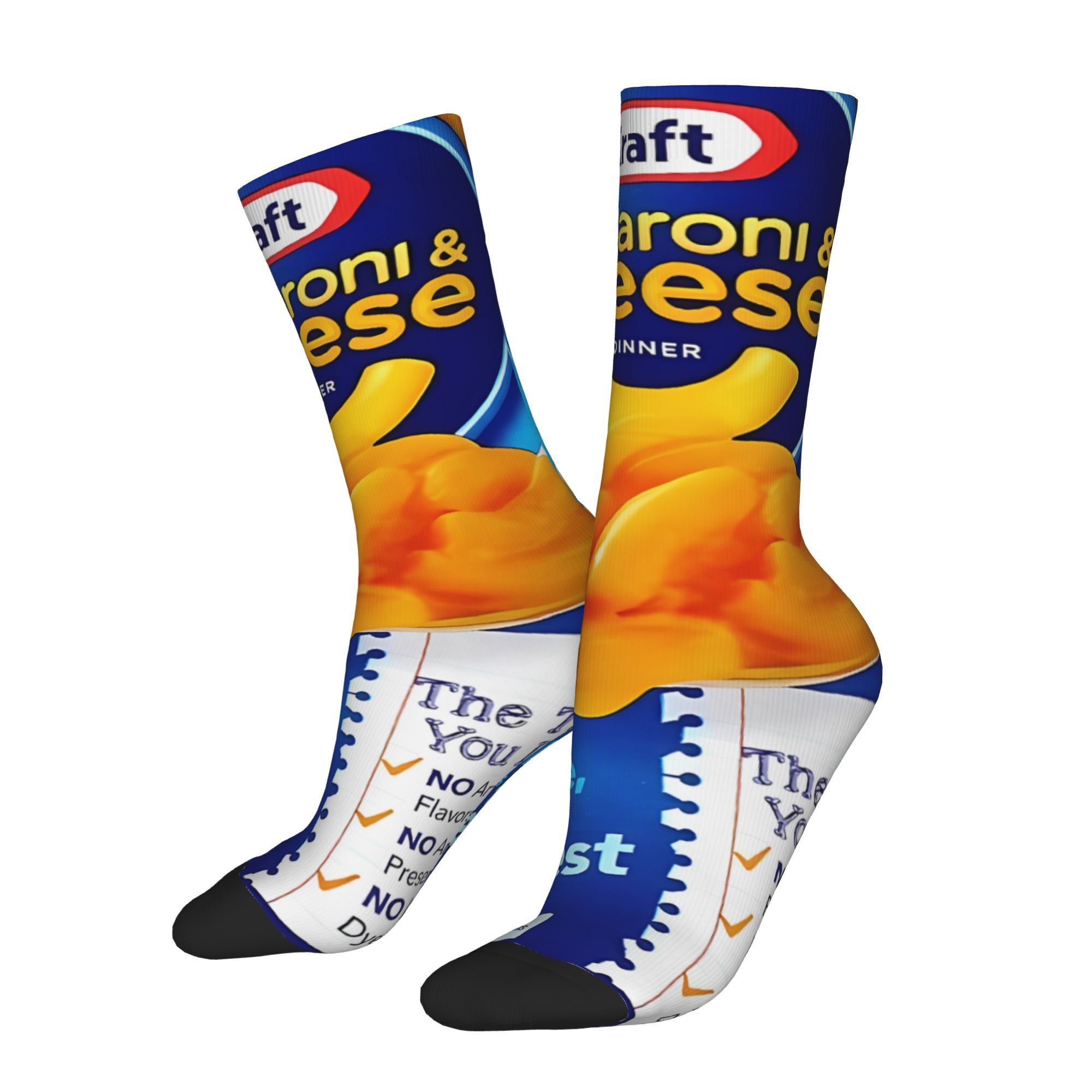 

1 Pair Novelty Men's And Cheese Dinner Print Crew Socks, Polyester And Elastane Knit Fabric, Seamless Pattern,