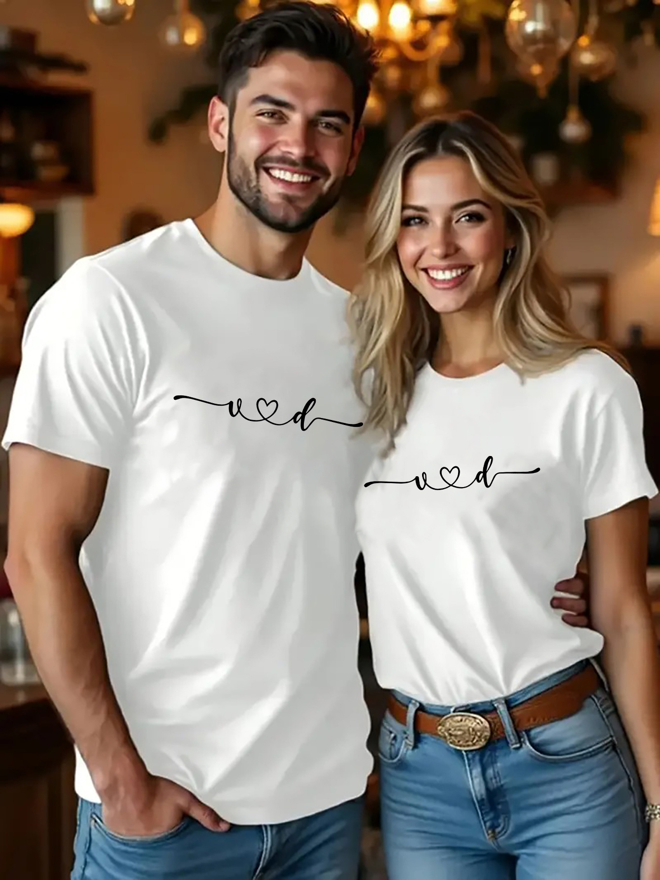 camiseta pareja juego diseño romántico cuello Temu Spain