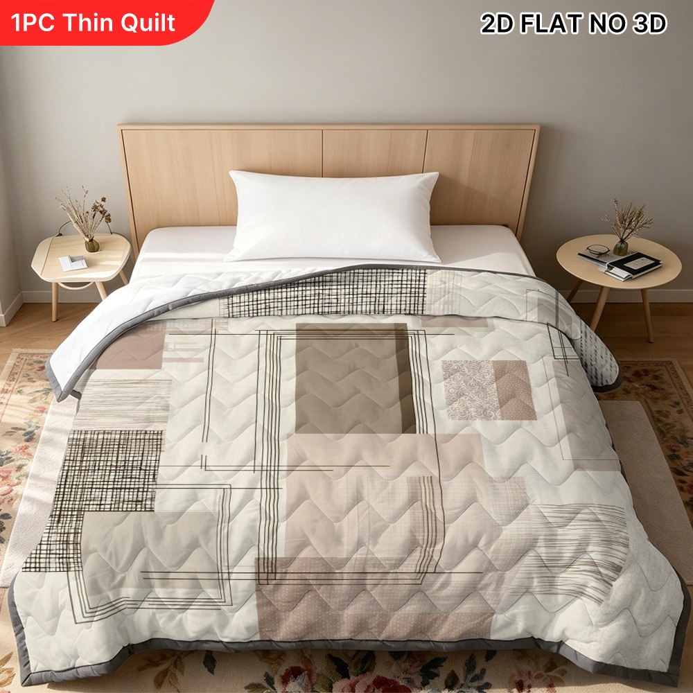 TEMU (2d Flat) 1pc Cooling Summer Quilt Showcasing Modern Geometric Print, Summer Air Conditioning Quilt, Soft And Delicate Material, Ideal For Beds,