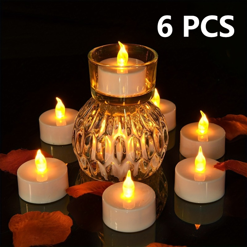 Image of 6 Led Tea Light Candles Without Flames, Realistic Battery-operated Candles, Bright Tea Lights With Warm Yellow Light, Suitable For Parties, Weddings, And Valentine's Day