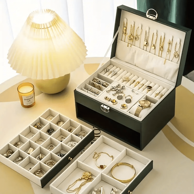 elegant white   leather jewelry organizer box with lock multi compartment design for necklaces earrings bracelets watches perfect gift for birthdays anniversaries special occasions jewelry gift box secure storage     Product details 6