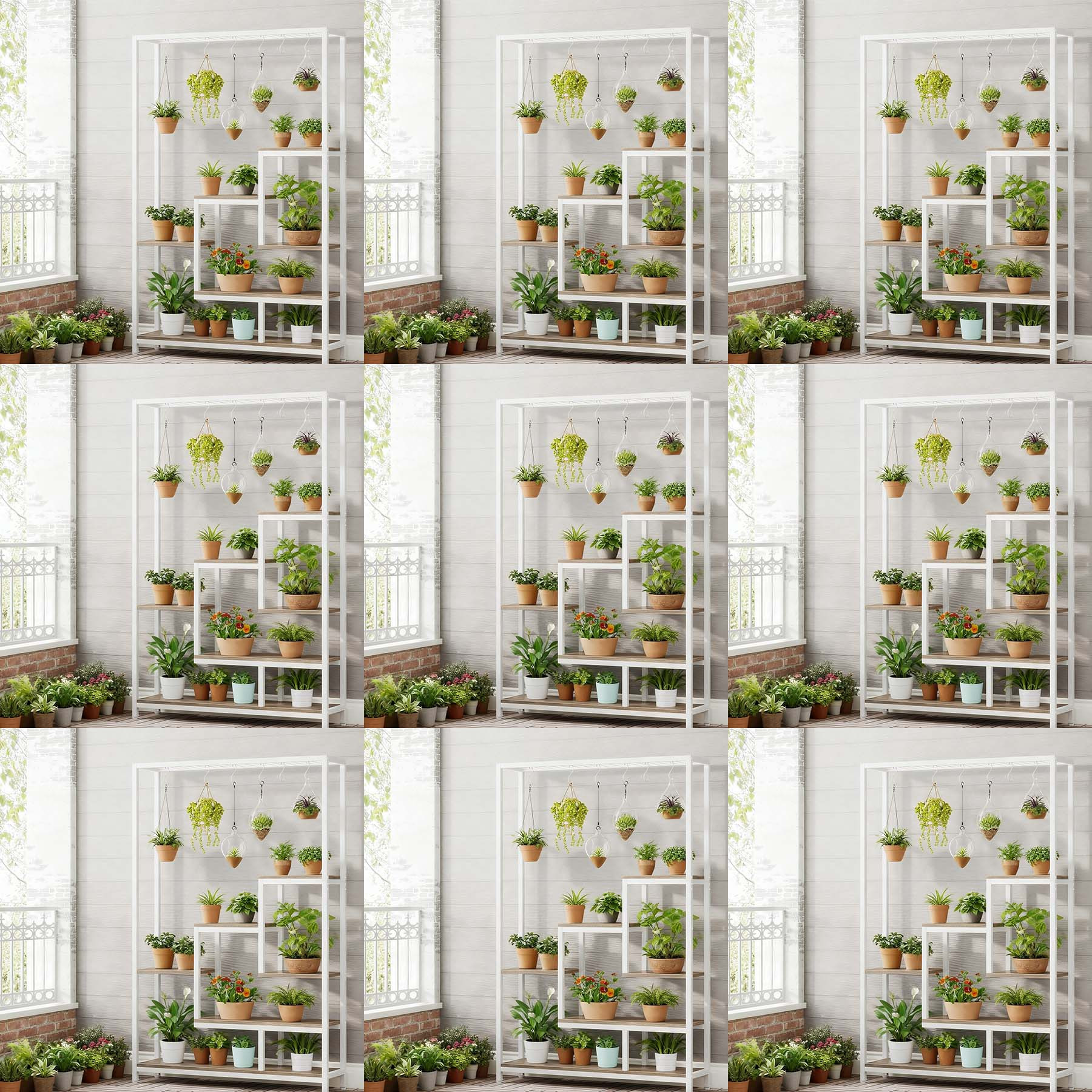 Five-tiered Plant Display, 180 Cm Tall Metal Shelving Unit For Flowers, Suitable For Indoor And Living Rooms, A Perfect Christmas Present For Gardening Enthusiasts, In White And Beige Colors