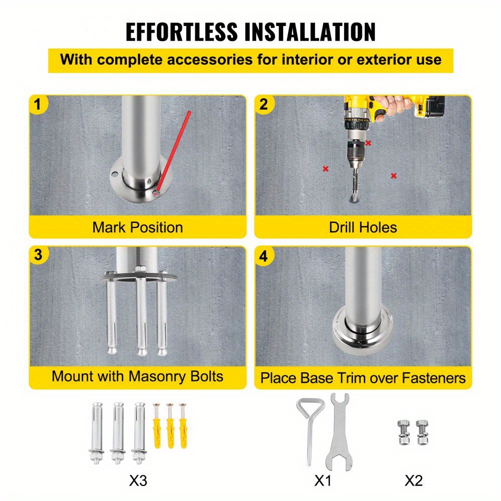 [Adjustable Steel Handrail] Stainless Steel Adjustable Handrail for 1-2 Steps | 304 Steel Anti-Slip Safety Railing with Tool-Free Installation, Non-Slip Grip for Elderly, Indoor/Outdoor Use on Porch, Bathroom, Stairs (31.5x35.4 Inch)