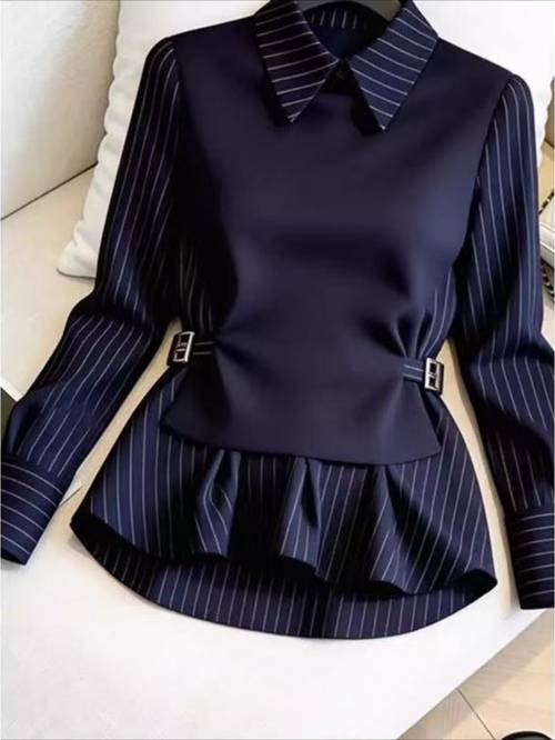 1pc designer style two piece shirt for women autumn 2026 model that cinches the waist to create a effect and adds to