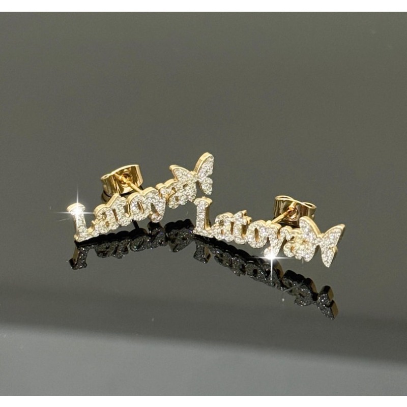 TEMU Personalized Name Stud Earrings Suitable For & - Bling Golden Jewelry With Custom Initials/numbers, Durable Bling Suitable For Daily Wear, Party