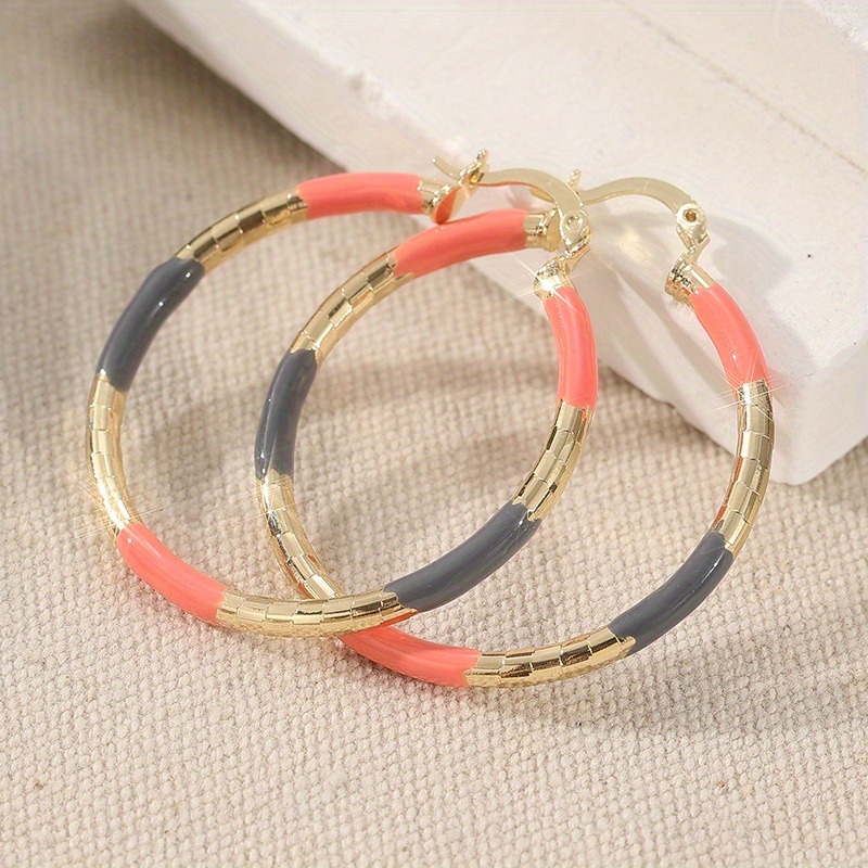 Image of 1 Pairs Trendy Golden Pink Copper Round Hoop Earrings For Women Fashion Jewelry Accessories Birthday Wedding Party Gift