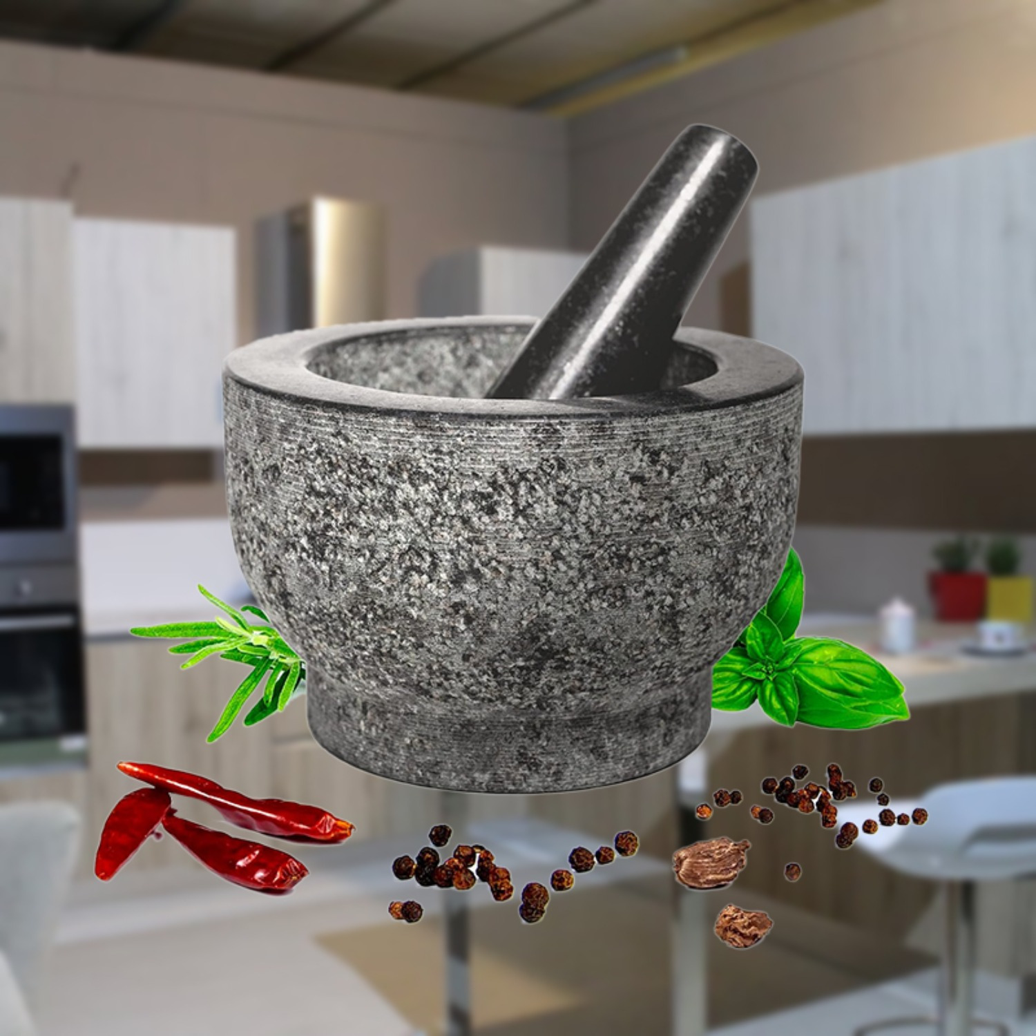 TEMU 6 Inch Mortar And Pestle Set - Large Bowl With Stone Grinder - Mortar And Pestle Set For Pepper, Chili And Spice - Holds 2 Cups