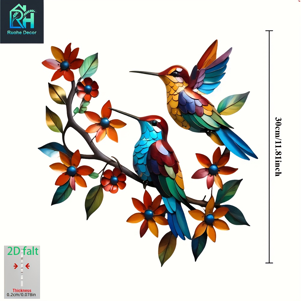 TEMU 2D Flat - 【2D Flat】 2D Flat - [2D Flat] 2D Plane, Feuer Deko 2D Plane Acryl Eule Wandkunst - ., Farbenfrohes Vögel und Blumen Design, Geeignet