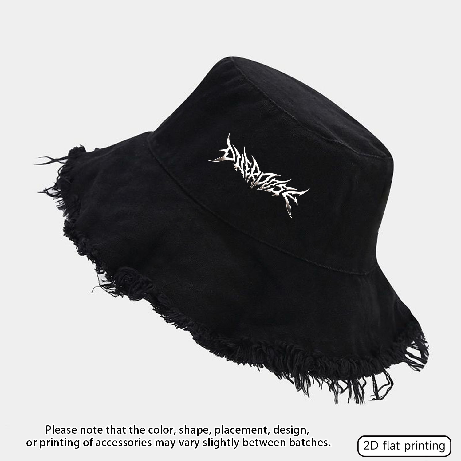 TEMU Chapeau de pêcheur vieilli avec imprimé de lettres en style métal, design vintage usé, respirant et polyvalent, unisexe, chapeau de poubelle de