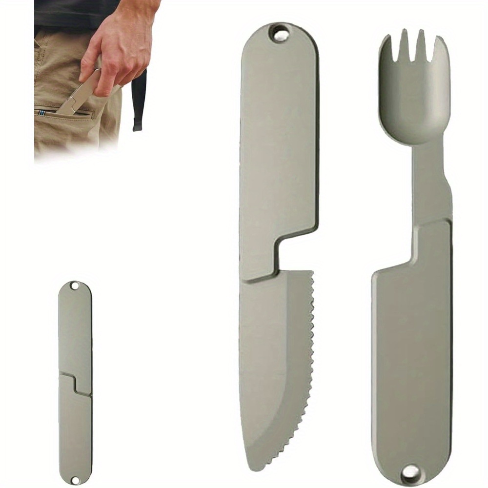 TEMU 2in 1 Camping Eating Utensils Set, Utensil Set, Detachable Pocket Wilderness Fork And Spoon Tool, Practical Tableware For Travel, Hiking,