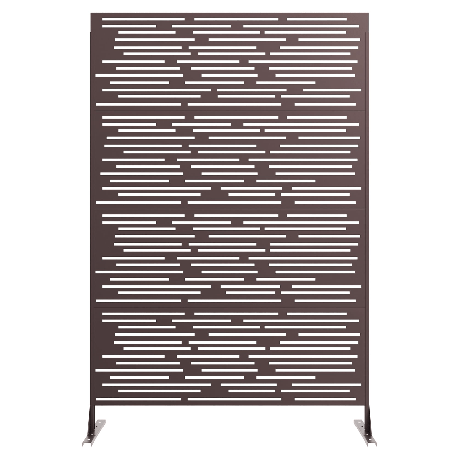 Image of Gaomon 117x180cm Heavy Duty Metal Garden Screen Privacy Fence, Outdoor Decorative Divider Panel With Striped Design, Trellis For Climbing Plants, Brown, 1pack