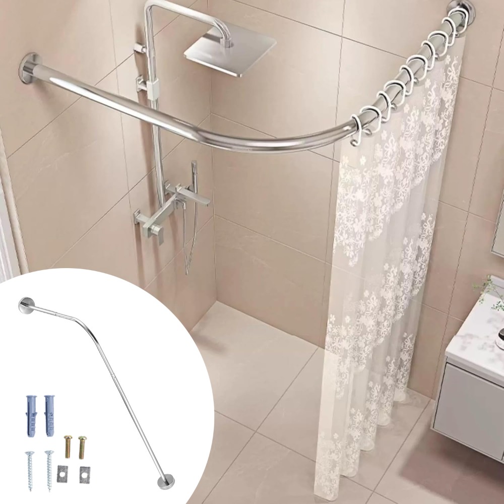 L-shaped Shower Curtain Rods, Adjustable Corner Shower Rod, For Bathroom, Bathtub, Clothing Store