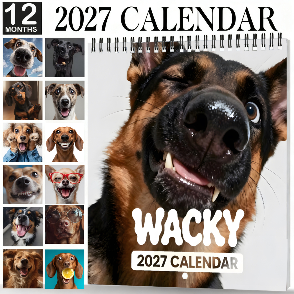 TEMU 2027 Full Year 12 Months Animal Print Hanging Planner Calendar Wacky Dog Photo Calendar Print Lightweight Coil, Easy Wall Mounting With No