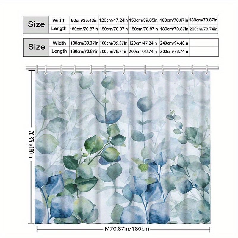 Fresh Floral Pattern Shower Curtain with Hook, Water-Washing