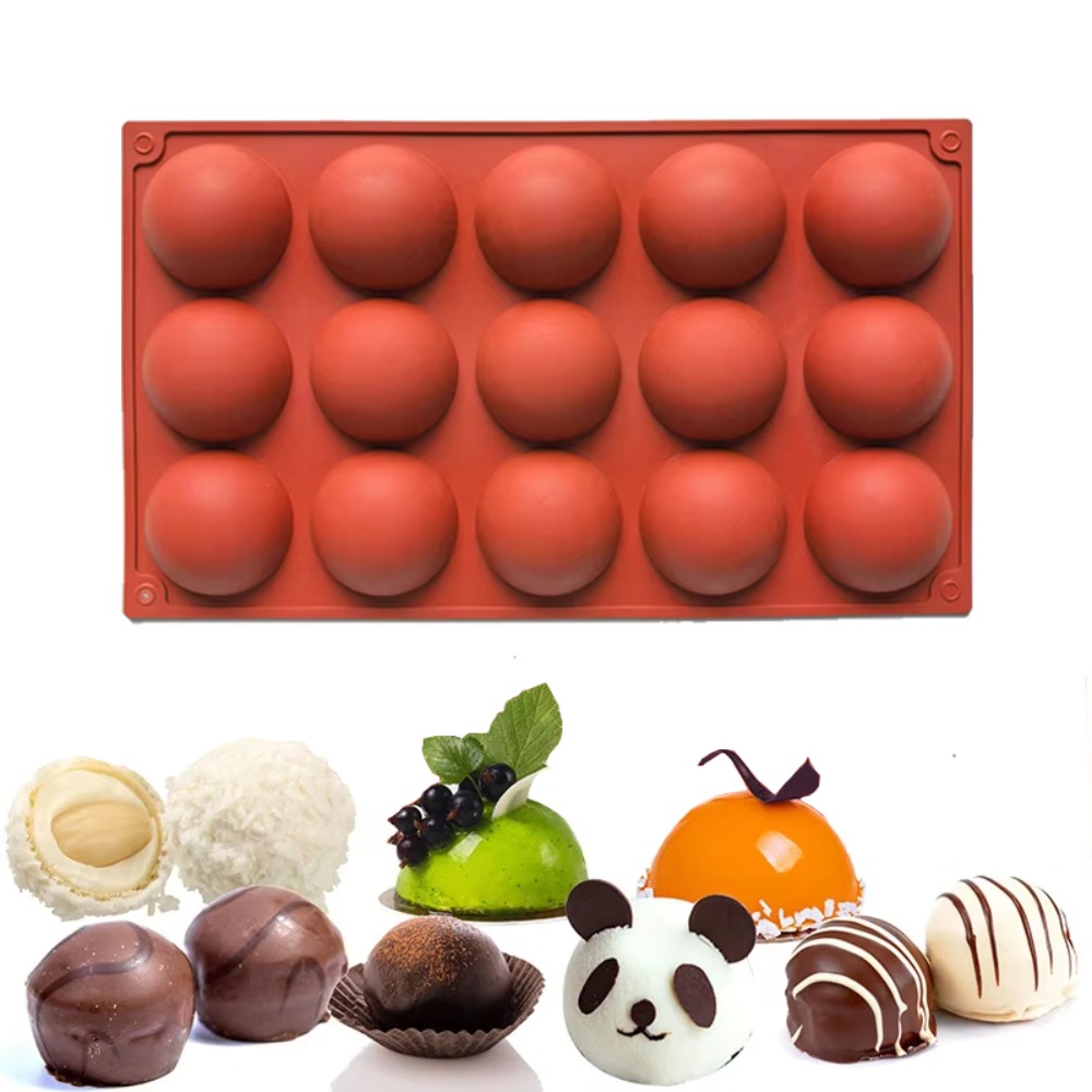 Image of 1pc/3pcs 15 Half-circle Silicone Mold, Semi-spherical Cake Tray Silicone Dome Baking Molds For Pudding, Candy, Jelly, Mousse, Chocolate Baking Tool