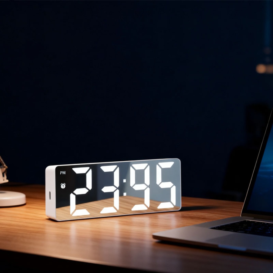 modern large led digital alarm clock with date temperature display white frame   face 12 24h mode   battery   powered aaa not included bedside clock for   digital clock radio