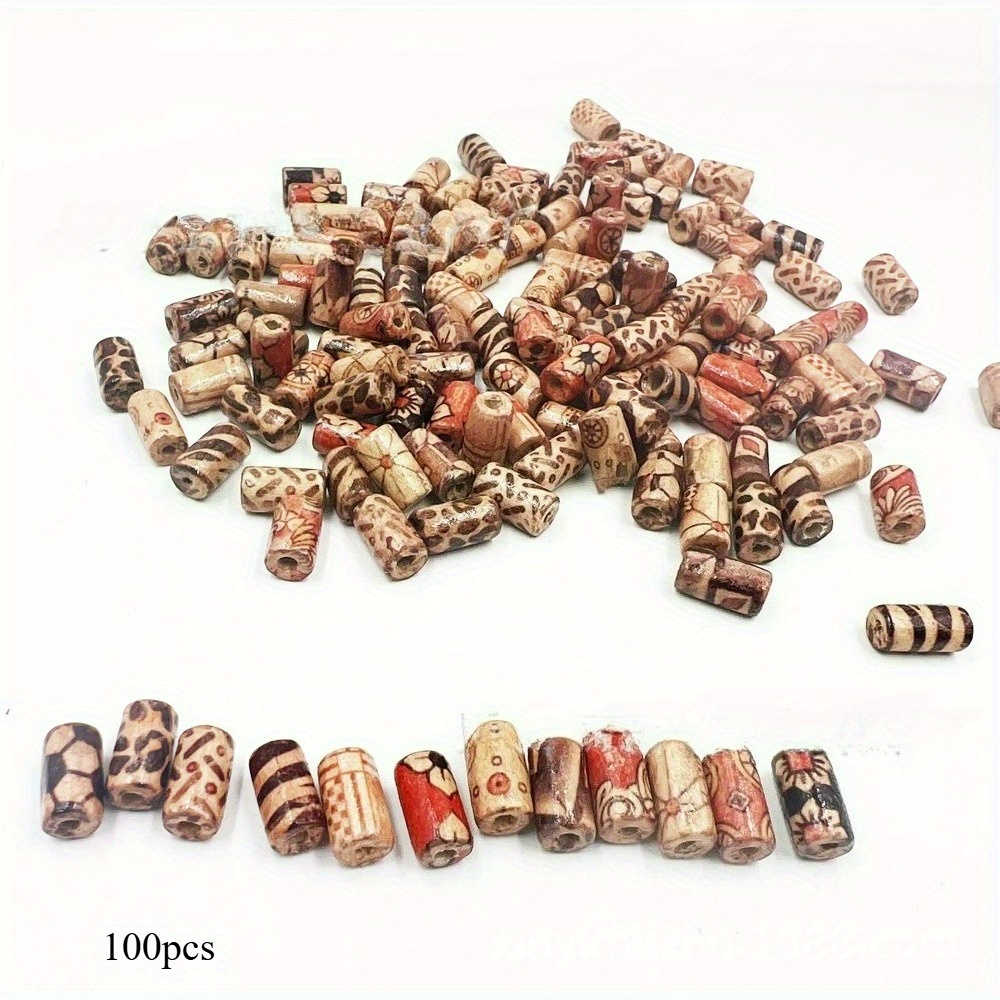 100pcs Handcrafted Beaded Wooden Tubular Loose Beads Mixed Color Jewelry Additions, Wooden Beads, Hair Jewelry Bracelets, Necklaces, Coil Beads, Beaded Additions
