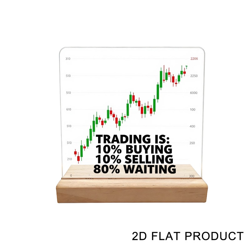 TEMU Targa Decorativa Acrilica con a Candela per Borsa Valori 2D, 10X10Cm, Pezzo Singolo con Stampa "Trading Is 10% Buying 10% Selling 80% Waiting",
